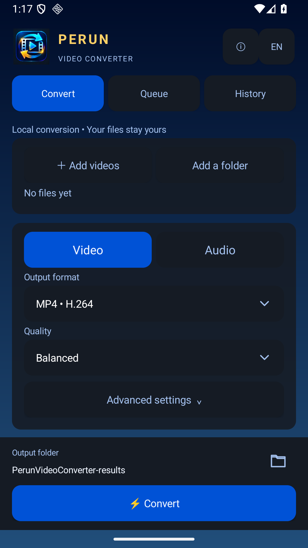Perun Video Converter — English US video settings