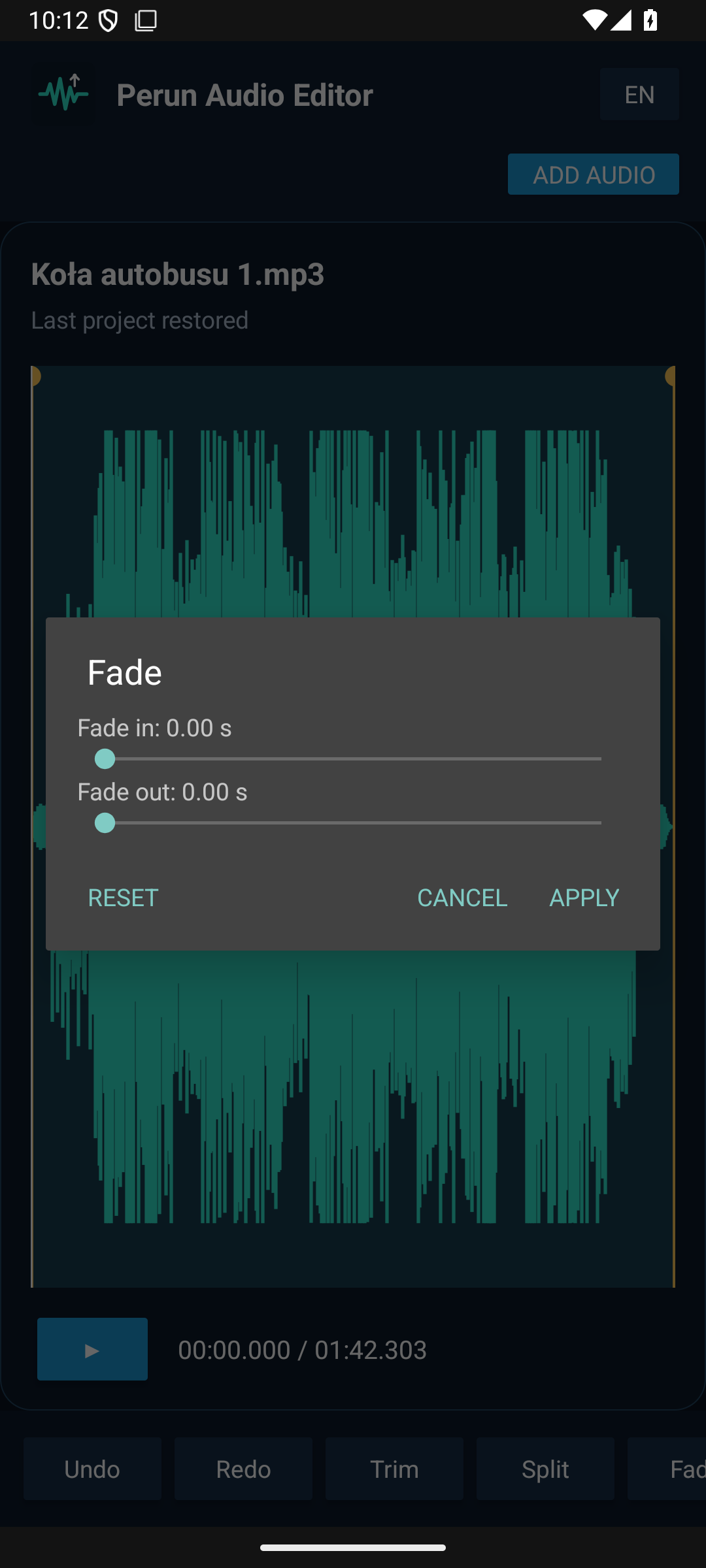 Perun Audio Editor fade controls