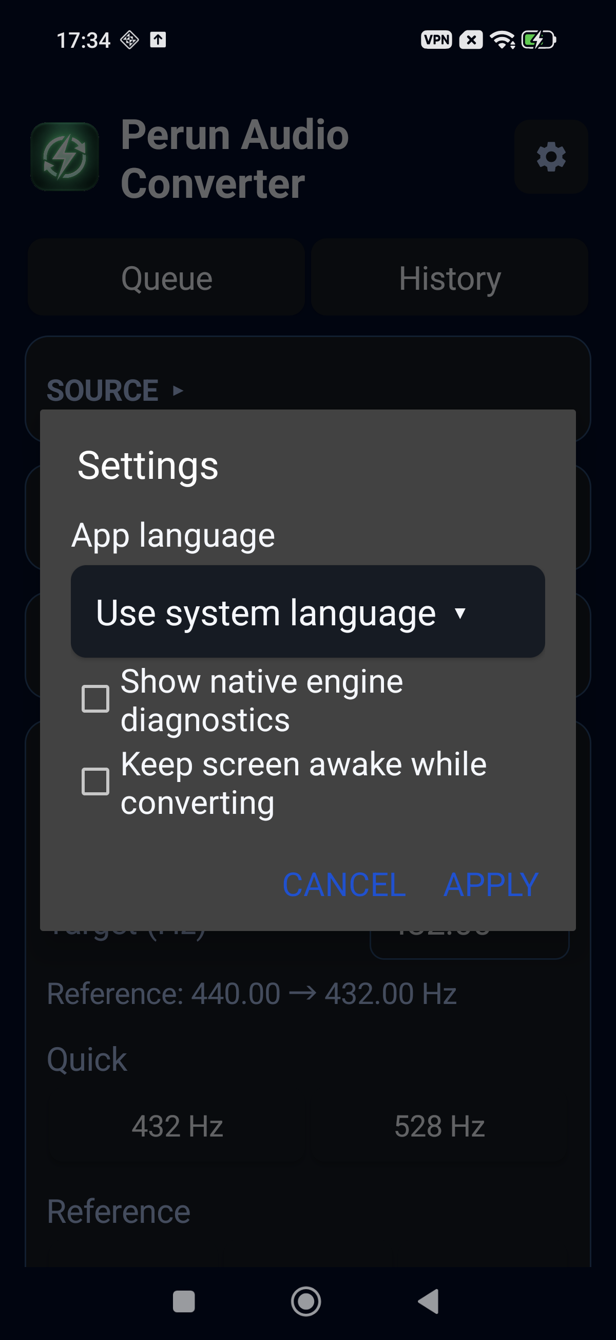 Perun Audio Converter — settings-languages