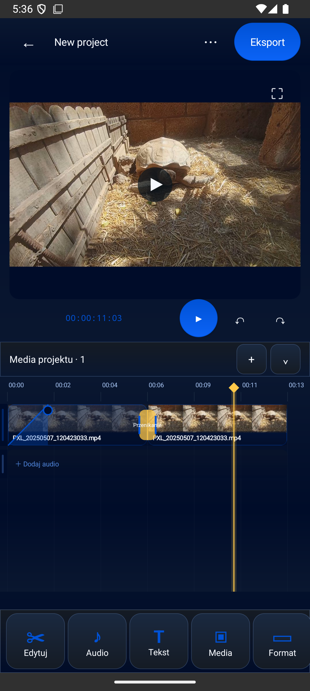 Perun Video Editor project timeline